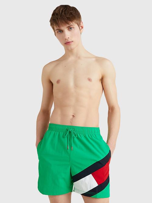 Tommy Hilfiger Flag Mid Cut Cut Cut Length Drawstring Shorts Mayo Erkek Yeşil | TH238ZPE