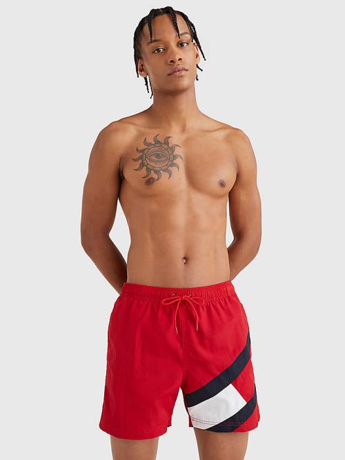 Tommy Hilfiger Flag Mid Cut Cut Cut Length Drawstring Shorts Mayo Erkek Kırmızı | TH650YUX