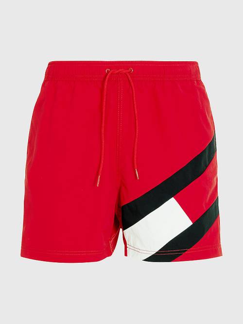 Tommy Hilfiger Flag Mid Cut Cut Cut Length Drawstring Shorts Mayo Erkek Kırmızı | TH650YUX