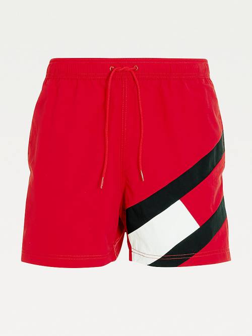 Tommy Hilfiger Flag Mid Cut Cut Cut Length Drawstring Shorts Mayo Erkek Kırmızı | TH650YUX