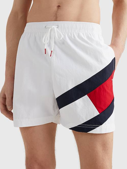 Tommy Hilfiger Flag Mid Cut Cut Cut Length Drawstring Shorts Mayo Erkek Beyaz | TH960YNO