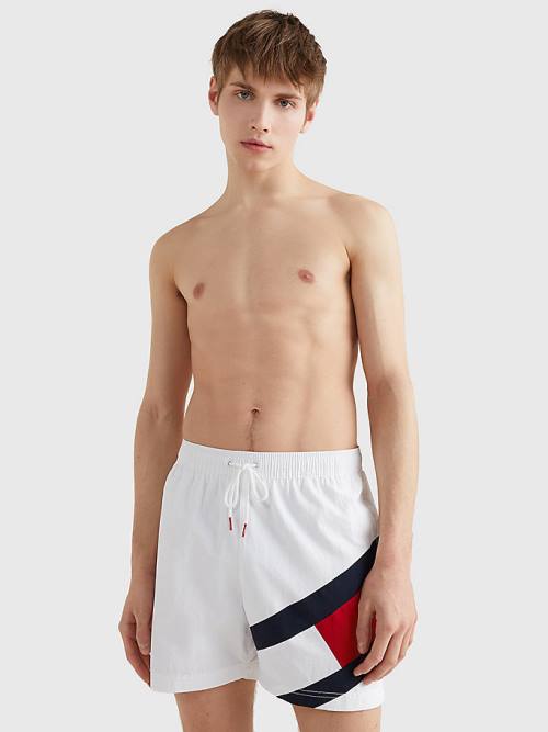 Tommy Hilfiger Flag Mid Cut Cut Cut Length Drawstring Shorts Mayo Erkek Beyaz | TH960YNO