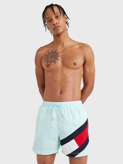 Tommy Hilfiger Flag Mid Cut Cut Cut Length Drawstring Shorts Mayo Erkek Mavi | TH978RYG