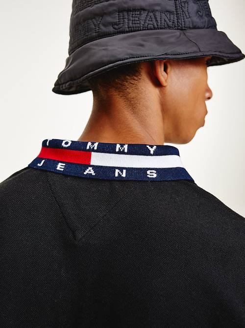 Tommy Hilfiger Flag Neck Regular Fit Polo Yaka Tişört Erkek Siyah | TH753ZGA