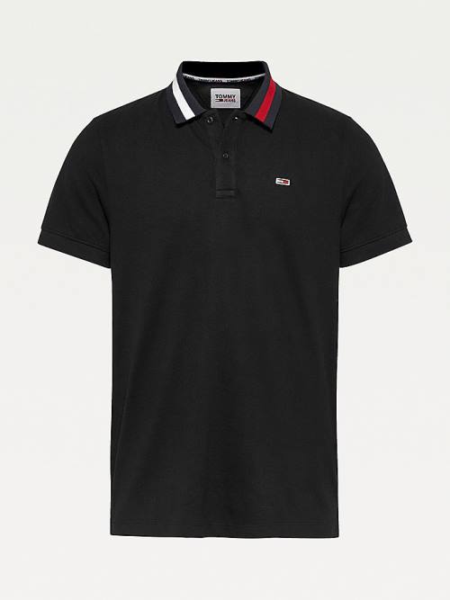 Tommy Hilfiger Flag Neck Regular Fit Polo Yaka Tişört Erkek Siyah | TH753ZGA