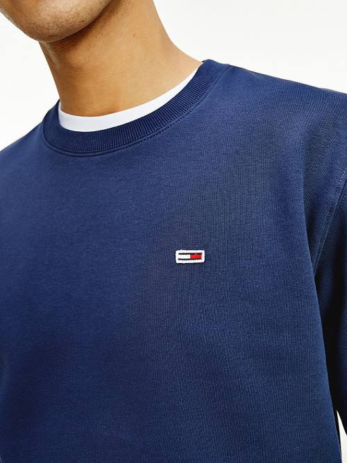 Tommy Hilfiger Flag Patch Fleece Sweatshirt Erkek Mavi | TH172GIZ