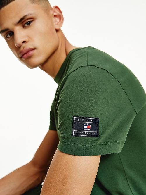 Tommy Hilfiger Flag Patch Sleeve Tişört Erkek Yeşil | TH051QGK