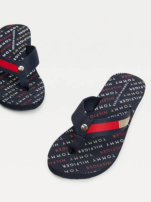 Tommy Hilfiger Flag Plaque Mid Cut Cut Cut-Wedge Flip-Flop Sandalet Kadın Mavi | TH407LGC