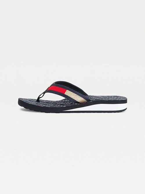 Tommy Hilfiger Flag Plaque Mid Cut Cut Cut-Wedge Flip-Flop Sandalet Kadın Mavi | TH407LGC