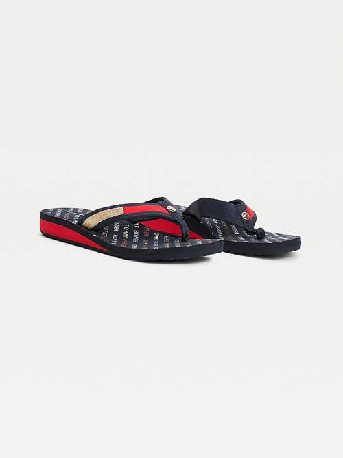 Tommy Hilfiger Flag Plaque Mid Cut Cut Cut-Wedge Flip-Flop Sandalet Kadın Mavi | TH407LGC