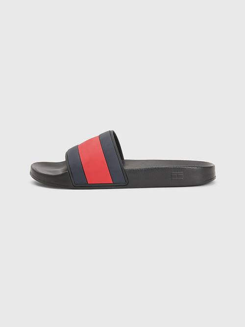 Tommy Hilfiger Flag Pool Slides Sandalet Erkek Siyah | TH367ROB