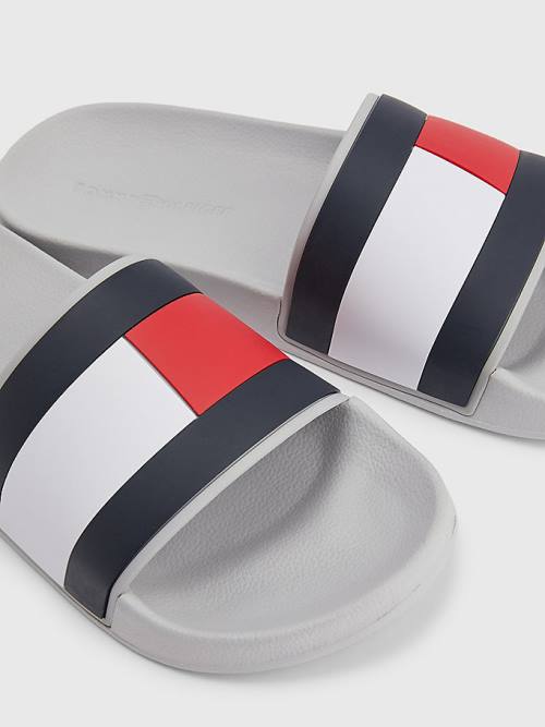 Tommy Hilfiger Flag Pool Slides Sandalet Erkek Gri | TH935CYB