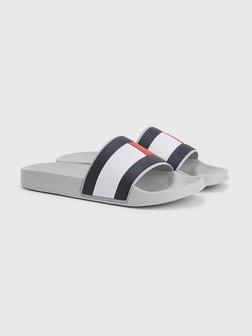 Tommy Hilfiger Flag Pool Slides Sandalet Erkek Gri | TH935CYB