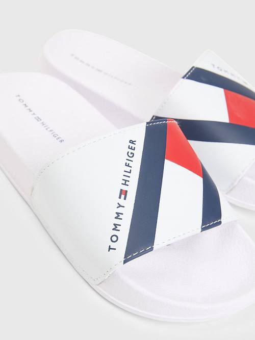 Tommy Hilfiger Flag Print Pool Slides Sandalet Erkek Çocuk Beyaz | TH075YFX