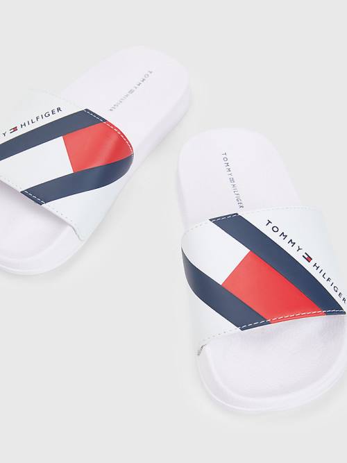 Tommy Hilfiger Flag Print Pool Slides Sandalet Erkek Çocuk Beyaz | TH075YFX