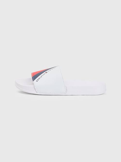 Tommy Hilfiger Flag Print Pool Slides Sandalet Erkek Çocuk Beyaz | TH075YFX