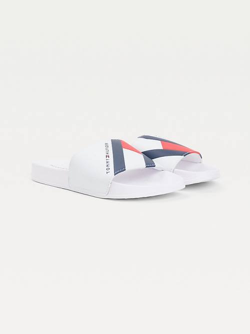 Tommy Hilfiger Flag Print Pool Slides Sandalet Erkek Çocuk Beyaz | TH075YFX