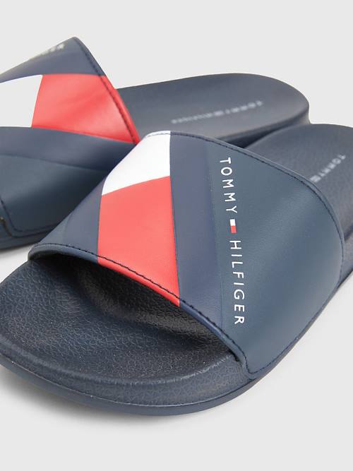 Tommy Hilfiger Flag Print Pool Slides Sandalet Erkek Çocuk Mavi | TH301NTU