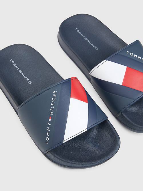 Tommy Hilfiger Flag Print Pool Slides Sandalet Erkek Çocuk Mavi | TH301NTU