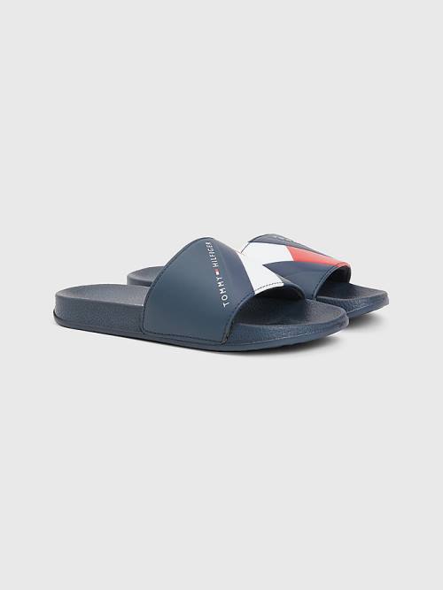 Tommy Hilfiger Flag Print Pool Slides Sandalet Erkek Çocuk Mavi | TH301NTU