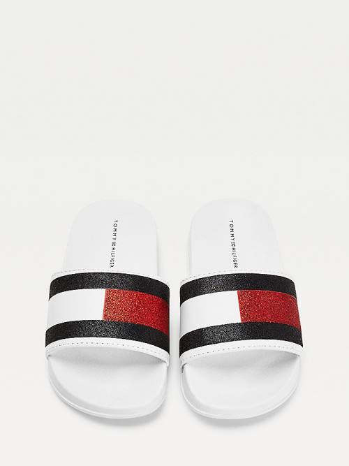 Tommy Hilfiger Flag Print Slides Sandalet Kiz Çocuk Beyaz | TH653UIV