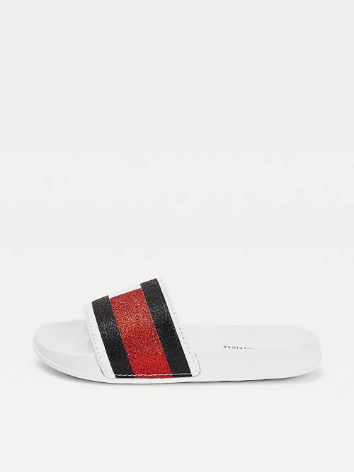 Tommy Hilfiger Flag Print Slides Sandalet Kiz Çocuk Beyaz | TH653UIV