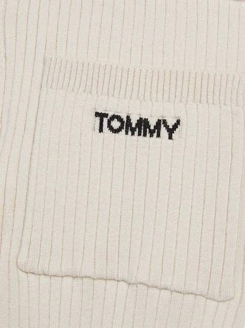 Tommy Hilfiger Flared Rib-Knit Pantolon Kiz Çocuk Bej Rengi | TH057KAT