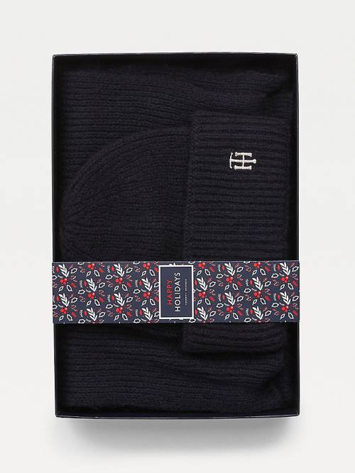 Tommy Hilfiger Flecked Scarf And Beanie Gift Set Şapka Kadın Mavi | TH947XPD