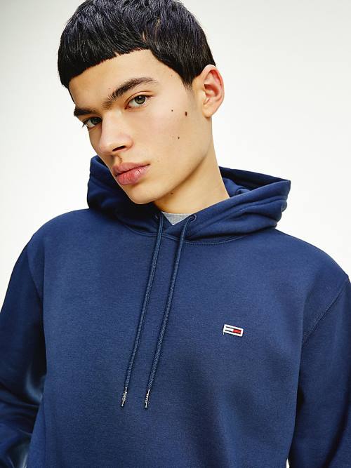 Tommy Hilfiger Fleece Flag Patch Kapüşonlu Sweatshirt Erkek Mavi | TH597RZP