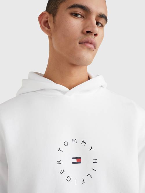 Tommy Hilfiger Flex Fleece Graphic Kapüşonlu Sweatshirt Erkek Beyaz | TH754FWV