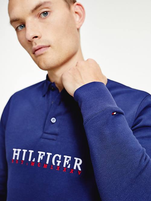 Tommy Hilfiger Flex Fleece Logo Rugby Shirt Polo Yaka Tişört Erkek Mavi | TH640CDZ