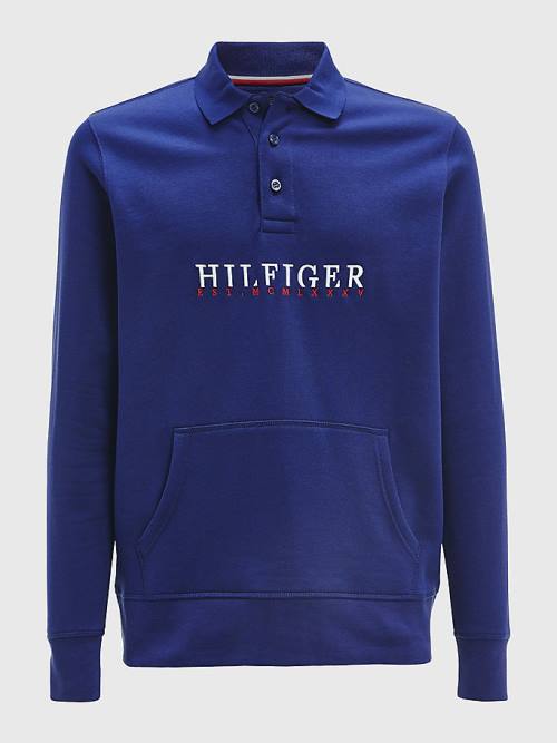 Tommy Hilfiger Flex Fleece Logo Rugby Shirt Polo Yaka Tişört Erkek Mavi | TH640CDZ