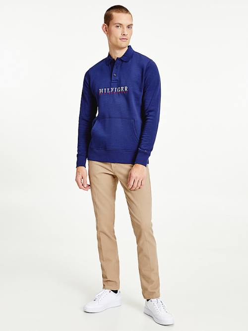 Tommy Hilfiger Flex Fleece Logo Rugby Shirt Polo Yaka Tişört Erkek Mavi | TH640CDZ