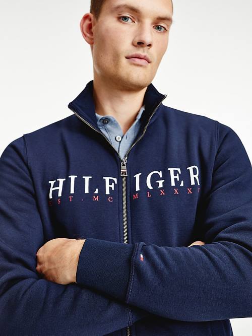 Tommy Hilfiger Flex Fleece Logo Zip-Thru Sweatshirt Erkek Mavi | TH930XYS