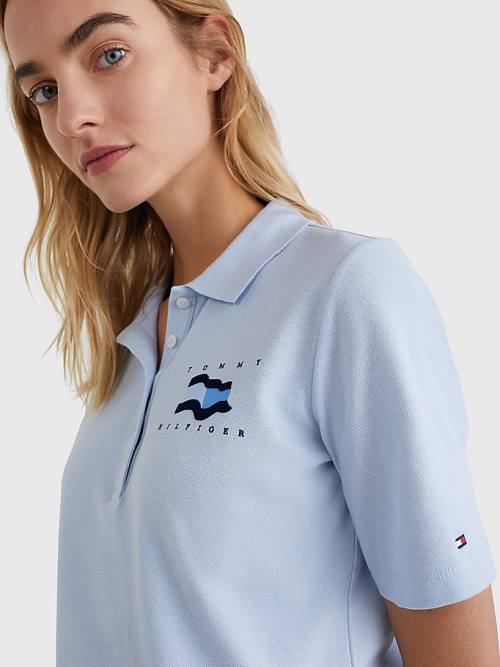 Tommy Hilfiger Flock Flag Polo Yaka Tişört Kadın Mavi | TH720XML