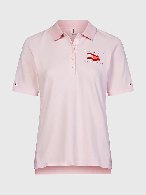 Tommy Hilfiger Flock Flag Polo Yaka Tişört Kadın Pembe | TH917HVJ