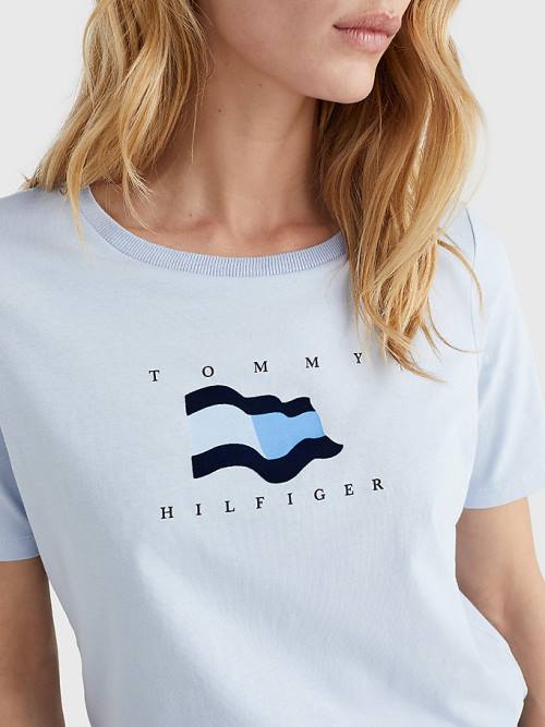 Tommy Hilfiger Flock Flag Tişört Kadın Mavi | TH762NPM