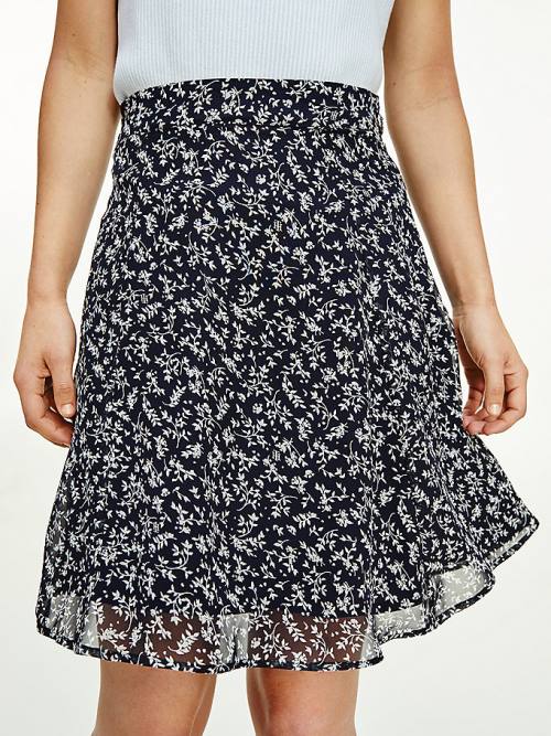 Tommy Hilfiger Floral Chiffon Relaxed Fit Mini Etek Kadın Mavi | TH564EOG