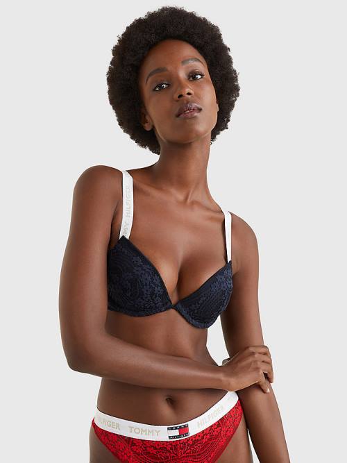 Tommy Hilfiger Floral Dantel Logo Askılı Push-Up Bra İç Giyim Kadın Mavi | TH413ZRN