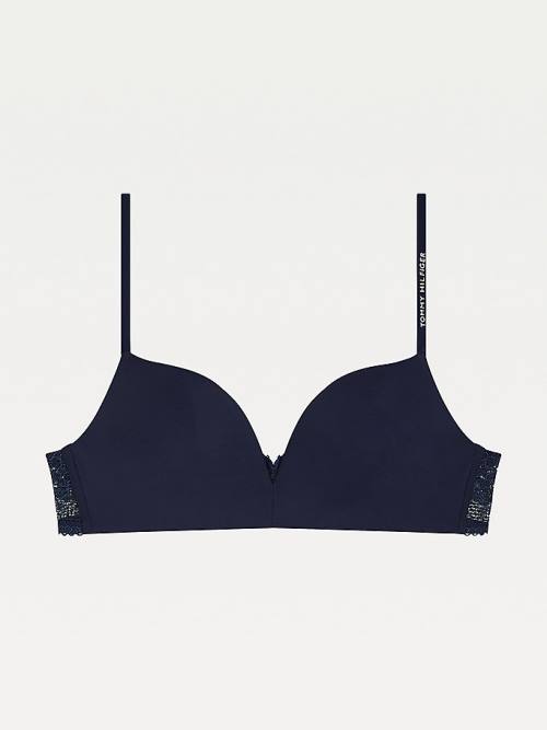 Tommy Hilfiger Floral Dantel Trim Non-Wired Push-Up Bra İç Giyim Kadın Mavi | TH473XKG