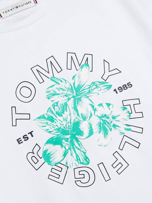 Tommy Hilfiger Floral Graphic Organic Pamuklu Tişört Kiz Çocuk Beyaz | TH463XWN