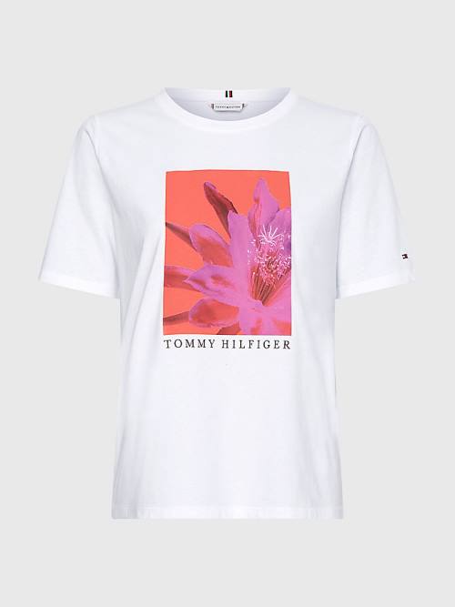 Tommy Hilfiger Floral Print Organic Pamuklu Tişört Kadın Beyaz | TH906CJH