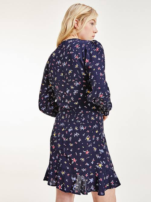 Tommy Hilfiger Floral Print Ruched Viscose Bluz Kadın Siyah | TH294QPT