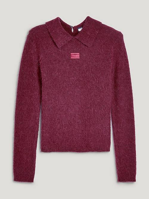 Tommy Hilfiger Fluffy Alpaca Wool Collared Jumper Polo Yaka Tişört Kadın Mor | TH527NMW