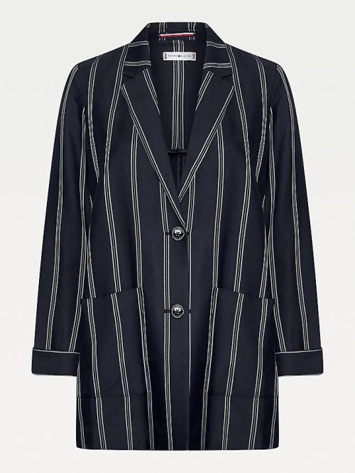 Tommy Hilfiger Fluid Stripe Relaxed Fit Blazer Kadın Siyah | TH350ZXJ