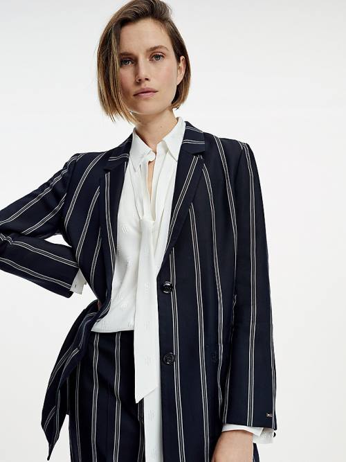 Tommy Hilfiger Fluid Stripe Relaxed Fit Blazer Kadın Siyah | TH350ZXJ