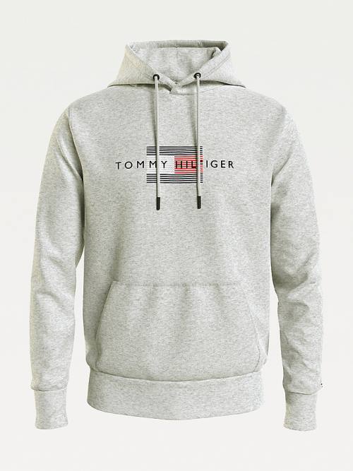 Tommy Hilfiger Front Logo Organic Pamuklu Fleece Kapüşonlu Sweatshirt Erkek Gri | TH450OHM