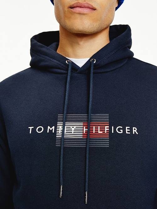 Tommy Hilfiger Front Logo Organic Pamuklu Fleece Kapüşonlu Sweatshirt Erkek Mavi | TH471XBI