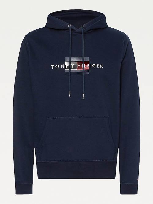 Tommy Hilfiger Front Logo Organic Pamuklu Fleece Kapüşonlu Sweatshirt Erkek Mavi | TH471XBI