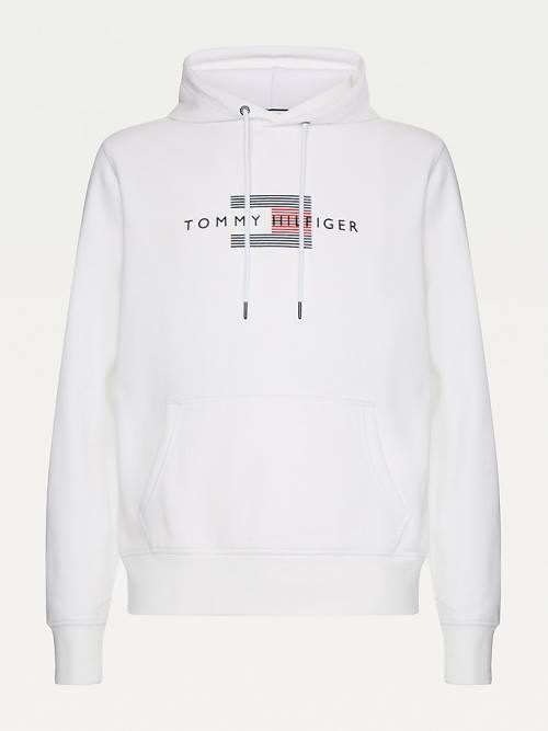 Tommy Hilfiger Front Logo Organic Pamuklu Fleece Kapüşonlu Sweatshirt Erkek Beyaz | TH908SJM